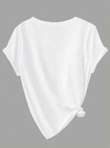 Easura 大码休闲纯色短袖上衣、基本款 T 恤 - 彩色 - 查看 4