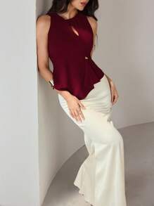 Modelyn Asymmetrisch geschnittenes Top mit abstrakter Optik + minimalistischer, stilvoller Bleistiftrock 2 Stücke Set - Verschiedenfarbig - Übersicht 6