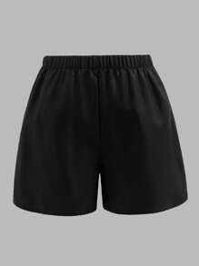 Sparklyn 1 套青少年女孩黑色条纹复古字母印花宽松夹克、黄色修身吊带背心和黄色短裤 - 黑色 - 查看 8