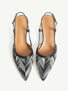 CUCCOO CHICEST 女士尖头几何图案撞色一脚蹬细高跟凉鞋，优雅夏日度假通勤舒适凉鞋，棕色