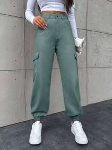 EURMUSE Women's Casual Cuffed Pocket Harem Jeans - Green - View 6