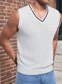 Gilet smanicato a maglia girocollo con contrasto di colori per uomo