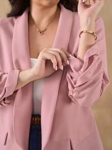 SHEIN Clasi 粉色大码女士西装外套，通勤和商务优雅装扮，秋冬商务休闲女士 - 粉色 - 查看 3