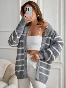 EURMUSE Women Cardigan Butter Yellow With Shine Button With Good Shape,Long Cardigans Woman,Petite Cardigans,Cardigans - Grey - View 1