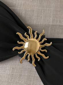 Swim Chiccia Solid Color Metal Triangle Cup Decoration Bikini Set For Summer Beach Vacation - Black - View 4