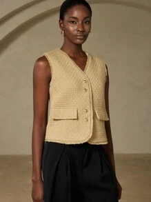 Chiquease Women's Short Tassel Knitted High-End Sleeveless Tweed Vest Jacket - Multicolor - View 5