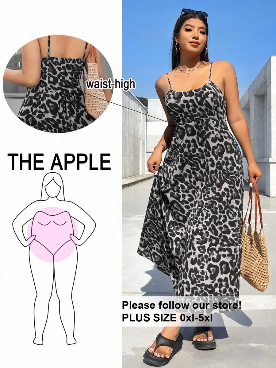 Solflare 加大码豹纹吊带裙，配有可调节腰带和隐形拉链，适合春夏季