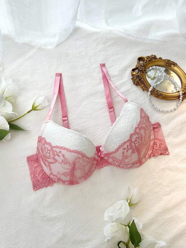 DelicateAllure Women's Color Block Lace Patchwork Camisole Bra Lace Bra Cute Bras, Kawaii  Cozy And Elegant Details