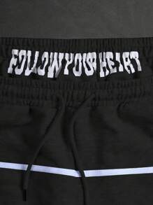 PAVTROS Manfinity Streetrush Men's Letter Print Drawstring Waist Loose Shorts