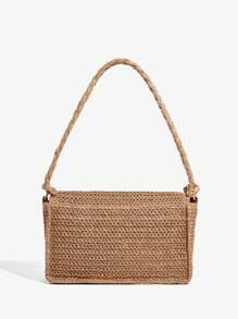 SHEIN SXY 女士，女式手提包，草编包，流苏，时尚，优雅，简约，个性化，多功能，适合海滩，度假，节日，夏季，海边，海滩派对 - 棕色 - 查看 4