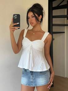 SHEIN EZwear Camiseta sin mangas casual de mujer con cordón delantero en color blanco