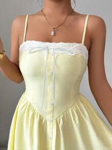 Elenzga Women Charming Romantic Woven Tie-Up Strap Mini Vacation Dress