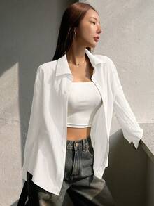 DAZY 女士休闲纯色长袖衬衫，春秋季，长袖上衣 Y2k，秋季女装