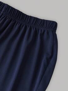 SHEIN Set de cămașă, maiou și pantaloni cu mânecă rulată, lejeră, simplă și confortabilă, pentru fete adolescente