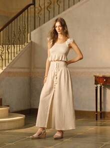 Rosivie 女士时尚杏色休闲坡跟带扣凉鞋 - 杏色 - 查看 9