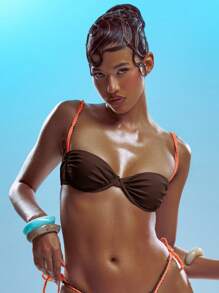 Musera Resort 对比扭纹带钢圈比基尼上衣套装上衣仅限海滩泳装度假夏季假日可爱性感伊比沙岛优雅