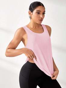 Easithlete 女士纯色交叉后背宽松瑜伽健身背心 - 淺粉色 - 查看 3