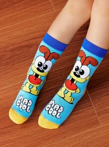 GARFIELD | SHEIN 2 双棉质柔软透气吸湿排汗儿童中筒袜彩色可爱卡通图案中筒袜加固脚趾和脚跟，经久耐用，男女通用，适合所有季节，适合学校和户外 - 彩色 - 查看 5