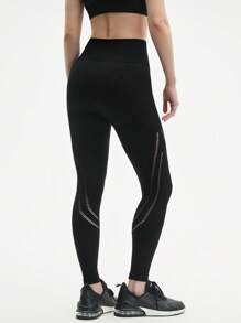 Gameset SHEIN Sport Quần legging thể thao cạp cao khoét lỗ màu trơn thường ngày cho nữ - màu đen - Xem 2