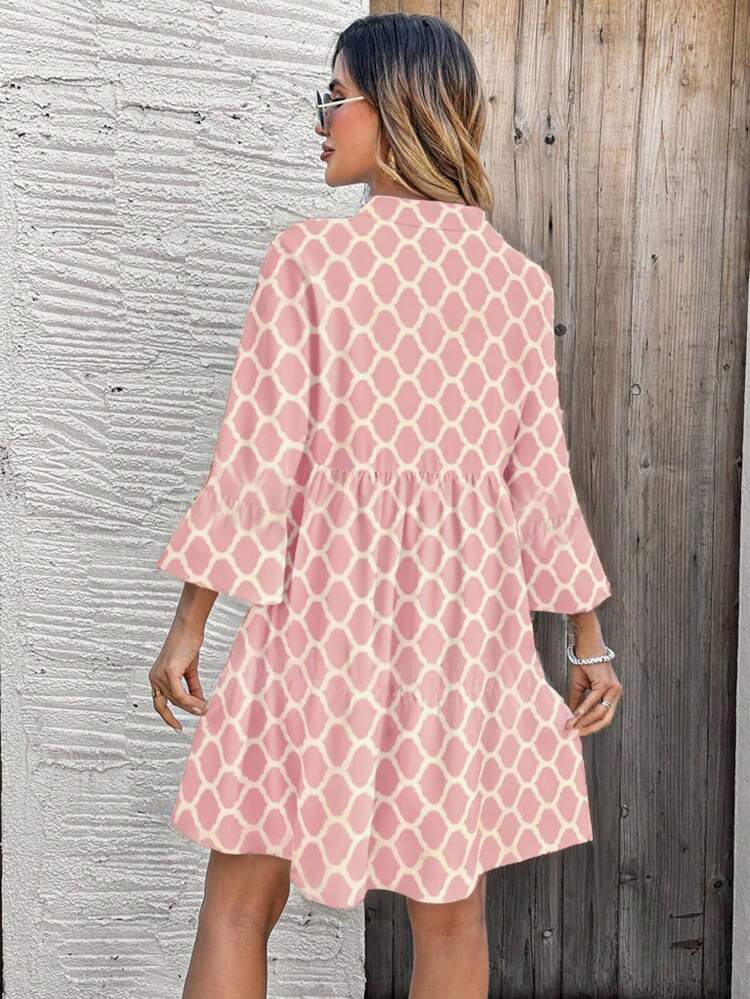 Minimalist Casual Floral Print Short Dress For Women, Suitable For Summer Autumn Boho Chic Dress