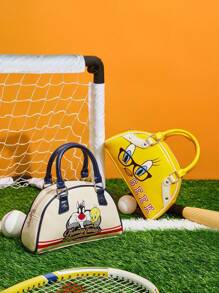 LOONEY TUNES X SHEIN 时尚黄色卡通图案手提波士顿包，休闲校园街头风 - 黃色 - 查看 3