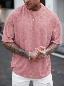 Manfinity Homme Men's Plain Textured Jersey Crew Neck Short Sleeve T-Shirt - Dusty Pink - View 3