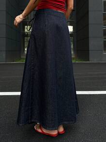 DAZY Váy maxi denim nữ kiểu dáng thường ngày, thắt nơ, váy maxi denim màu xanh đậm, váy thường ngày, váy maxi denim, váy denim dài, váy jeans, váy maxi nữ, váy quấn. - Màu xanh lam - Xem 7