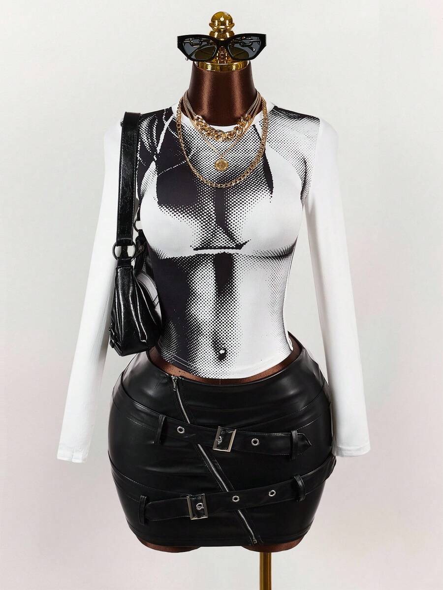 Amplova 3D Body Print Cropped Fall/Winter T-Shirt