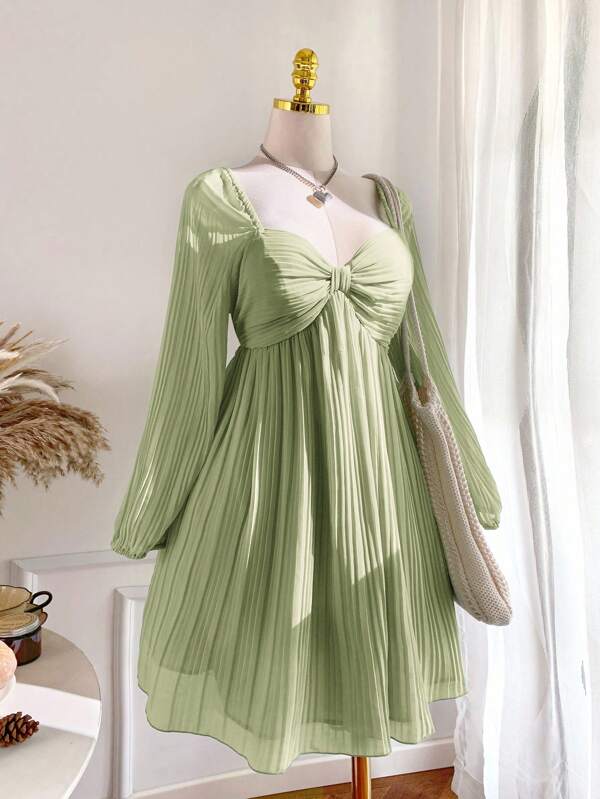 Comfortcana Plus Size Casual Pleated Long Sleeve Dress, Autumn/Winter