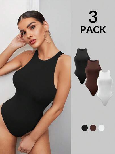 SHEIN BAE 女式简约纯色圆领紧身衣，夏季