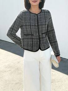 EMERY ROSE Damen lässige karierte Kurzjacke für den Herbst - Schwarz - Übersicht 5