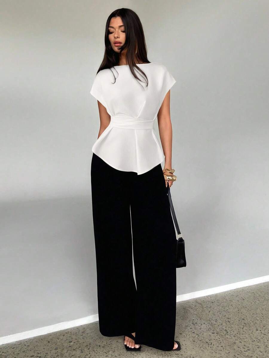 Aloruh Áo cánh tay ngắn thiết kế đơn giản cho nữ - trắng - Xem 1