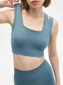 Eassivo Damen Set aus einfarbiger 2-in-1 Kurze Weste und Leggings für den Sport