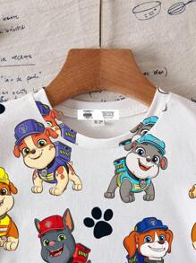 Rubble X SHEIN 小男孩卡通小狗图案圆领短袖T恤 - 白色 - 查看 5