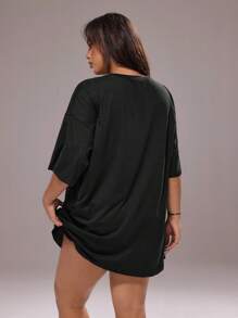 Rustia Plus Size Solid Drop Shoulder Tee CASUAL - Black - View 2