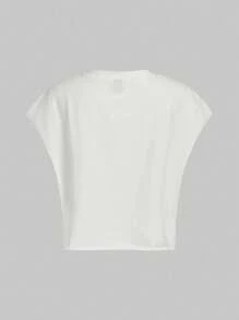 SHEIN EZwear Grote maten brei Korte mouwen T-shirts Met Adelaar & letters-print