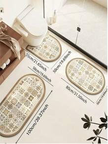 SHEIN 1 pieza Conjunto de alfombra de baño antideslizante y absorbente con diseño floral vintage, alfombra de gel de sílice, alfombra en forma de U para inodoro y lavabo, estera de 2.5 mm de grosor para decoración de baño del hogar, alfombra de piso, alfombra de puerta, accesorios de baño de verano, de vuelta al colegio