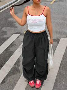 SHEIN EZwear Plus Size Solid Color Front Tie Minimalist Casual Pants