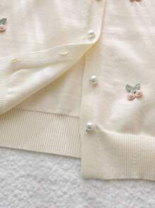 Sparklyn 女孩秋冬返校精致珍珠樱花开衫、长袖针织毛衣夹克 - 白色 - 查看 7