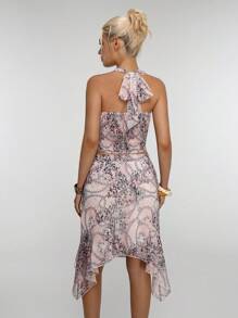Flirla Vintage Avant-Garde Leopard Print Ruffle Trim Sleeveless Crop Top And Skirt 2 Pieces Set For Women - Apricot - View 2