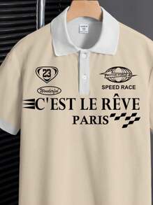 Tween Boy Classic Casual Chic Text Graphic Polo Shirt With Collar, Suitable For Spring/Summer - Multicolor - View 5