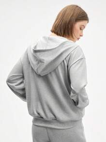 SHEIN Sports 女士灰色长袖拉链卫衣，休闲舒适 - 淺灰色 - 查看 2