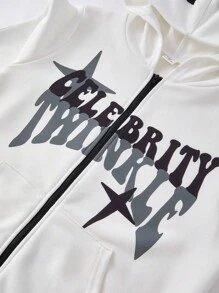 SHEIN 2 件装青少年男孩休闲运动学院街头涂鸦图案连帽开衫运动衫和喇叭裤套装适合儿童服装幼儿男孩服装返校男孩套装适合生日派对、晚会、表演、婚礼、洗礼、开幕式日常适合日常使用适合上学适合旅行适合运动适合春秋冬季 - 白色 - 查看 4