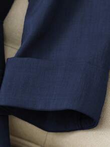 Franclia 百搭商务休闲领单扣修身七分袖女士西装外套，简约优雅风格，海军蓝，春秋季 - 藍色 - 查看 5