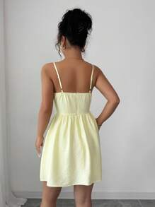 Elenzga Women Charming Romantic Woven Tie-Up Strap Mini Vacation Dress