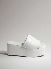 SHUZIA Chanclas de tacón grueso de unicolor, apropiadas para el uso diario al aire libre - Blanco - Ver 6