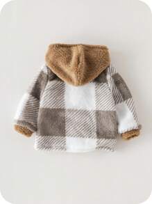 SHEIN Babyjongen Buffalo Plaid-patroon Teddyjas met capuchon zonder trui, voor Kerstmis