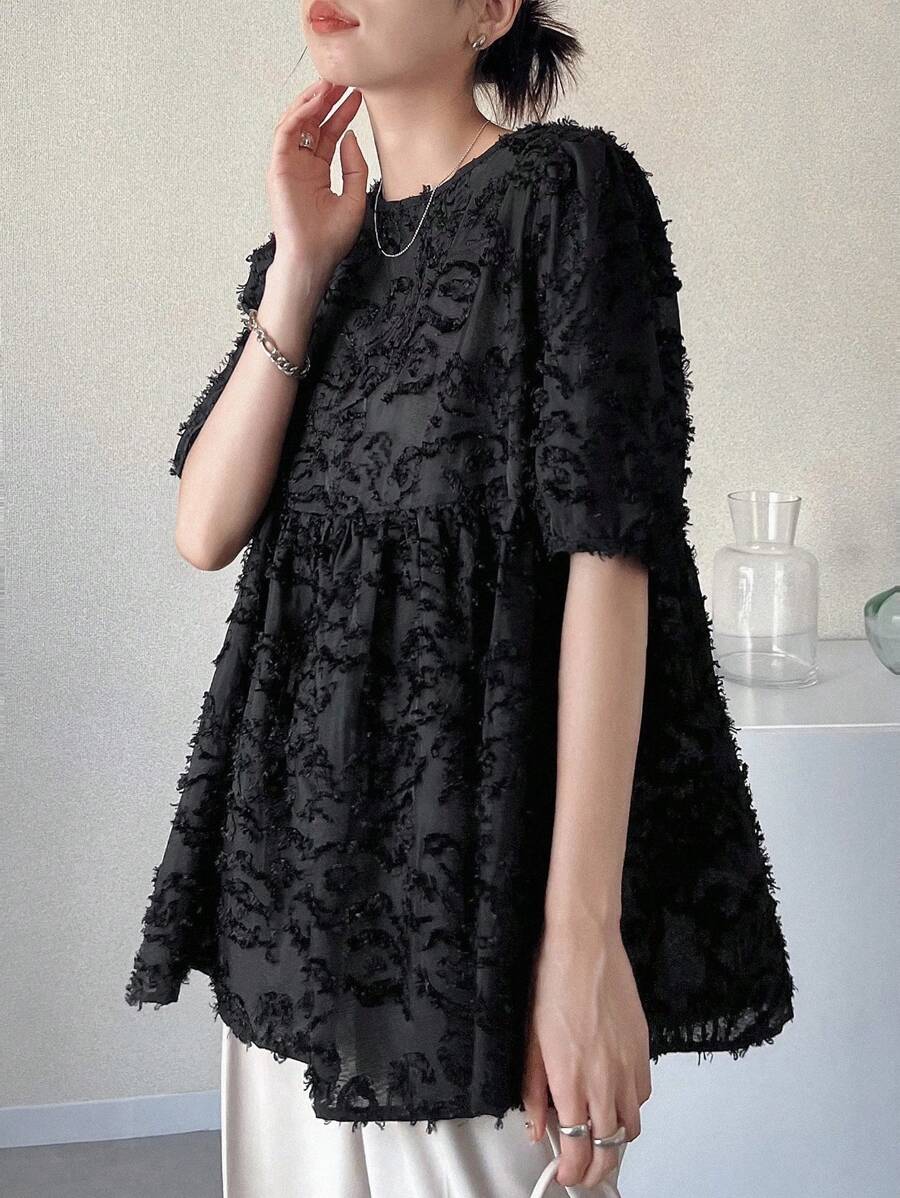 FRIFUL 女士休闲纯色纹理短袖衬衫