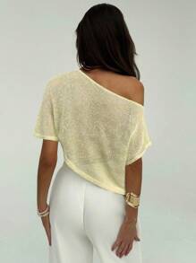 Aloruh 女式休闲纯色不对称领口蝙蝠袖宽松上衣，夏季