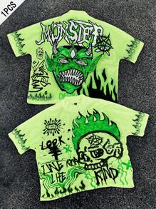 PAVTROS Manfinity Streetrush Retro Dark Style Skull Printed T-Shirt For Men - Multicolor - View 1